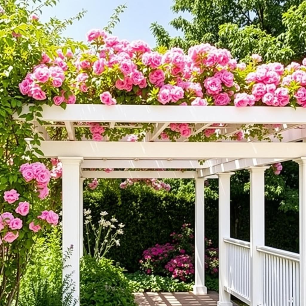 White Pergola Covered in Vines