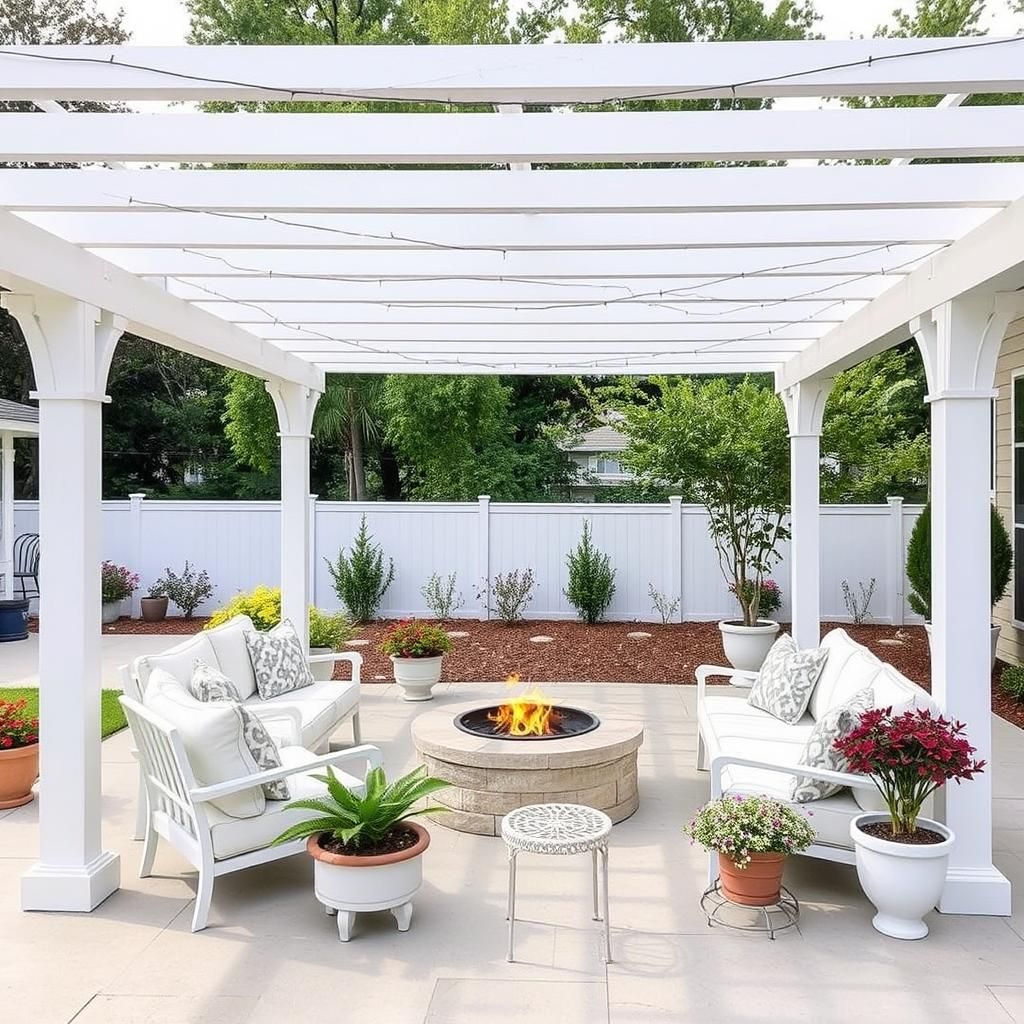 White Pergola with Outdoor Living Space