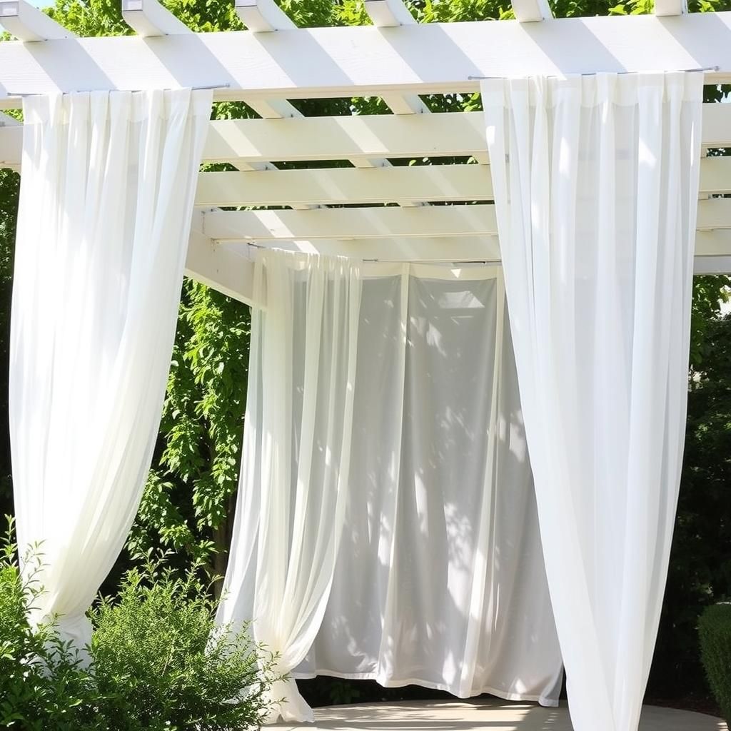 White Pergola with Sheer White Curtains