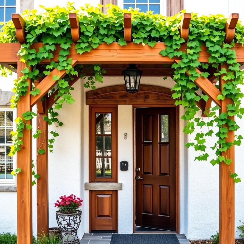 Wooden Pergola with Climbing Vines