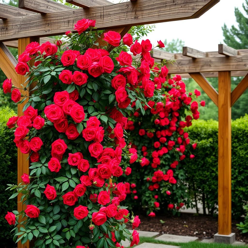 Wooden Trellis With Climbing Roses