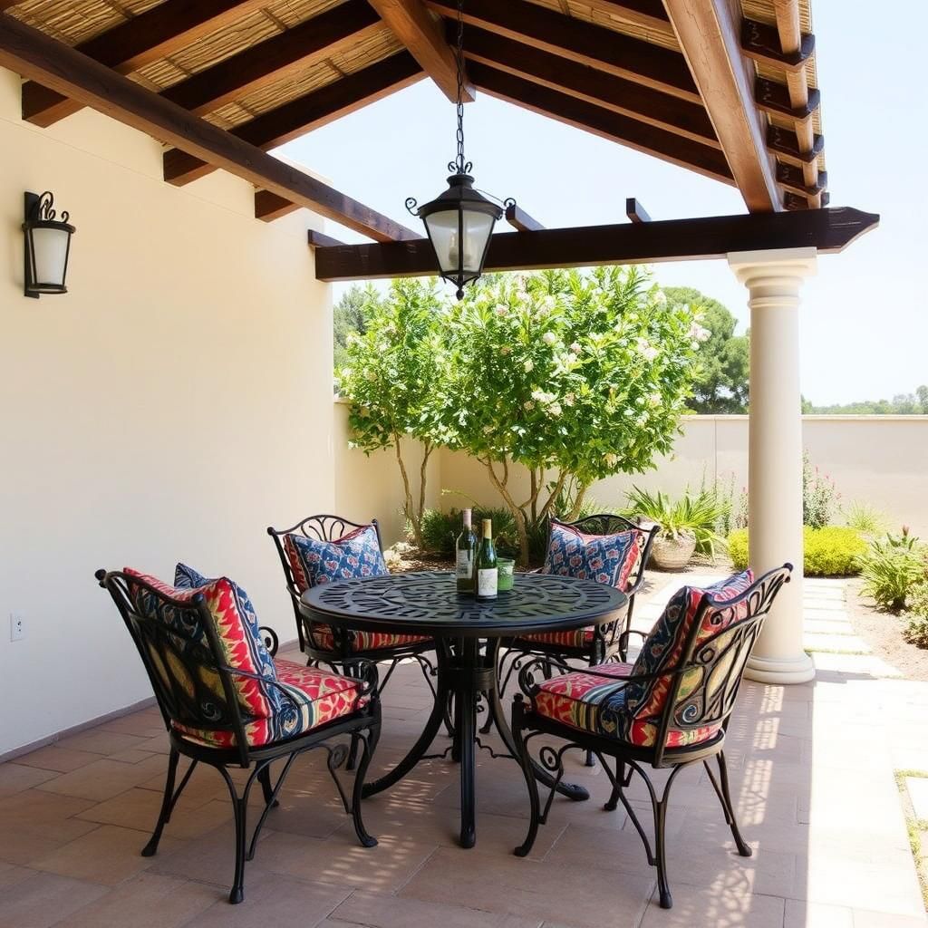 Wrought Iron Furniture Under Pergola