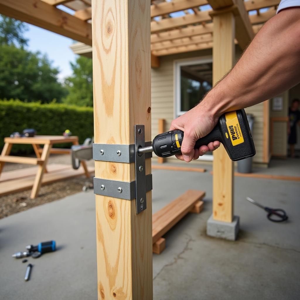 Attaching wooden beams to pergola posts