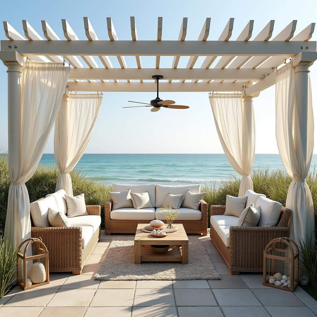 Beach pergola with shade and privacy features