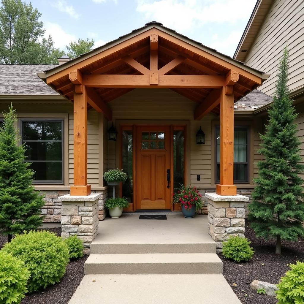 Cedar fedora pergola at rambler front entrance