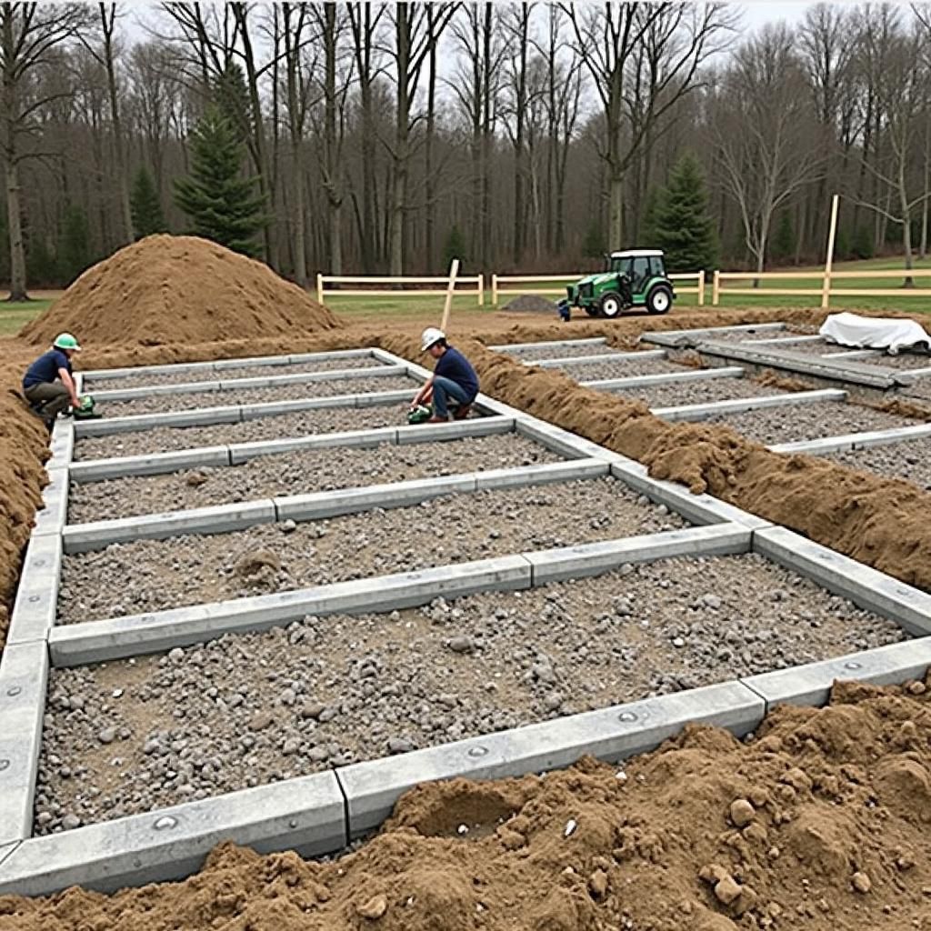 Concrete footings being installed