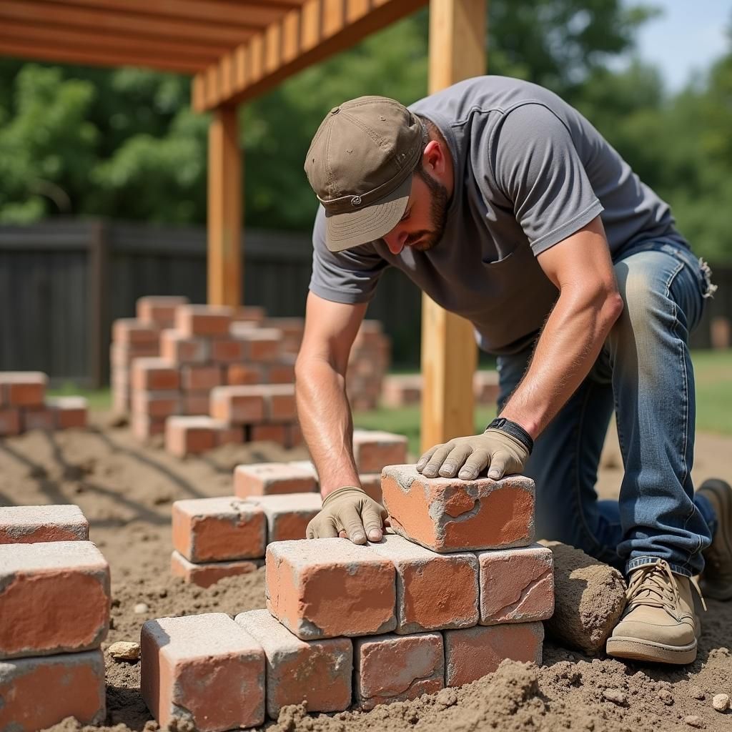 Building brick pillars for a pergola