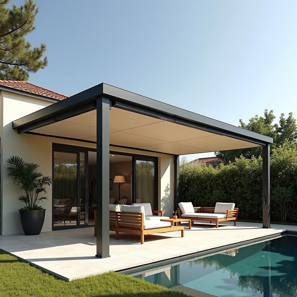 Corner Pergola with Retractable Canopy