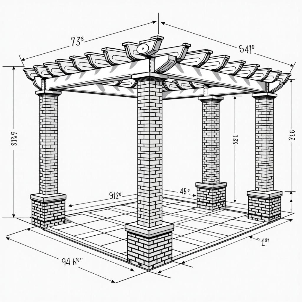 Architectural plan of a brick pergola