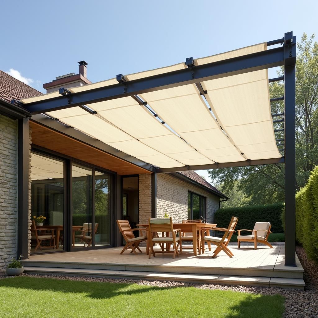 Pergola with white fabric roof