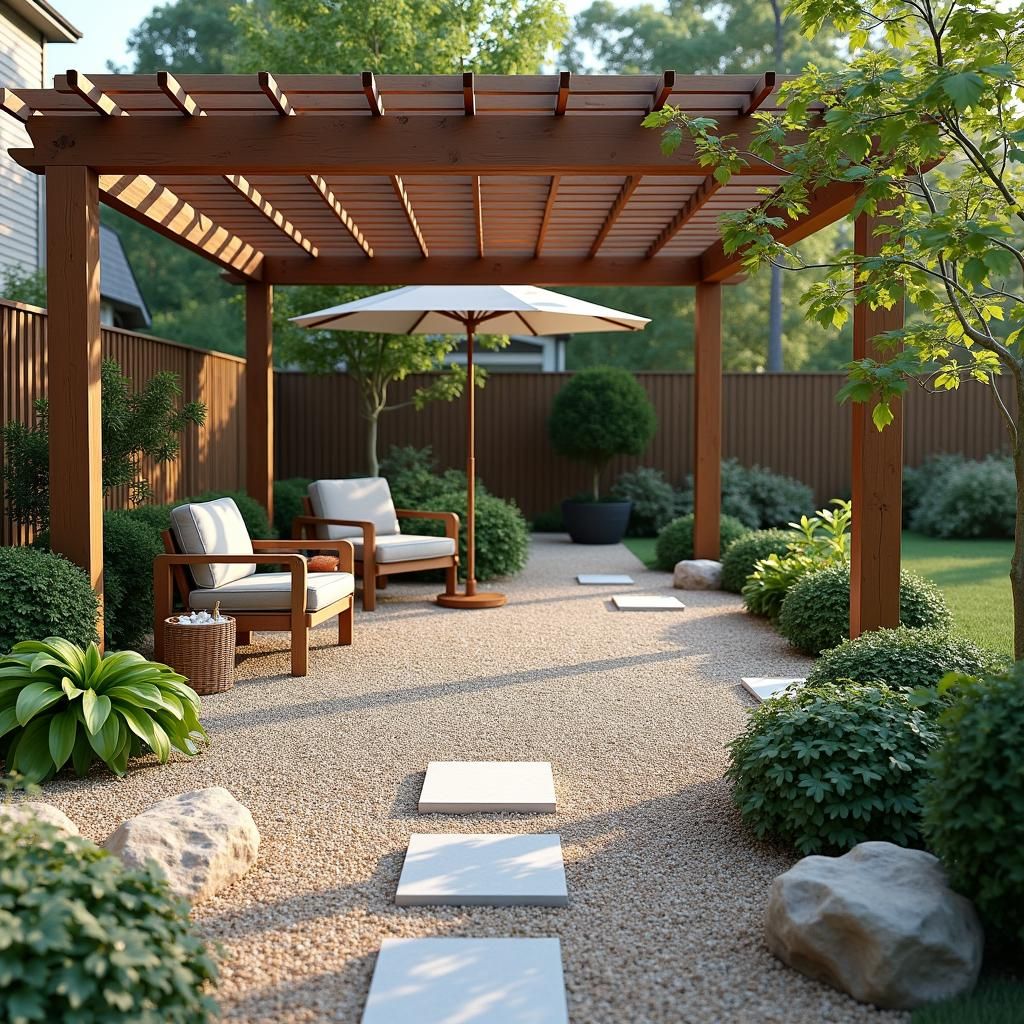 Gravel Pergola Ground with Stepping Stones