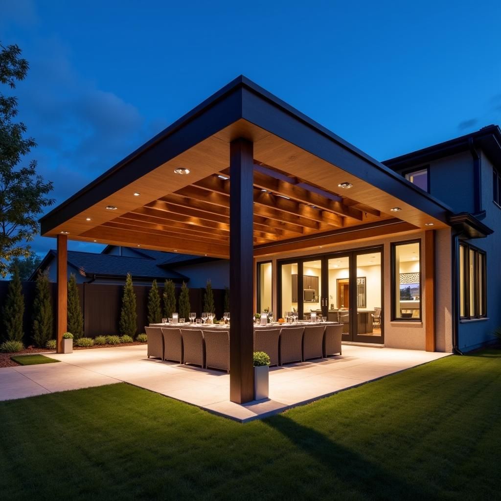 Modern Corner Pergola with Lighting