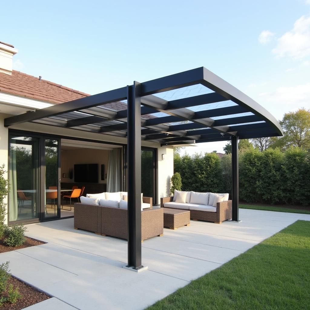 Modern Metal Arch Pergola Over Patio