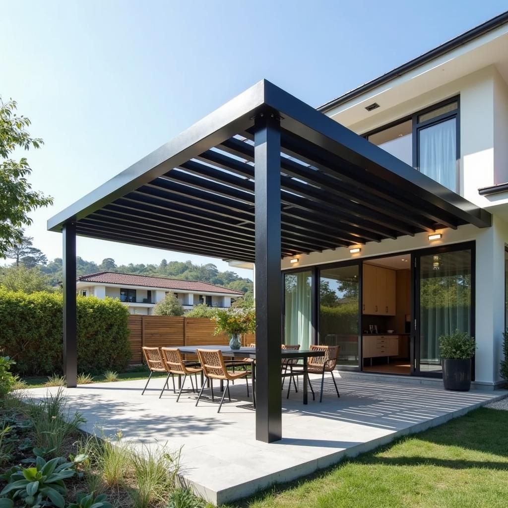 Modern Metal Pergola with Retractable Canopy