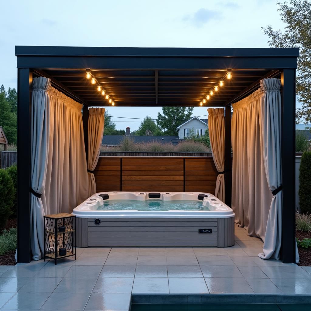 Modern metal pergola over a hot tub