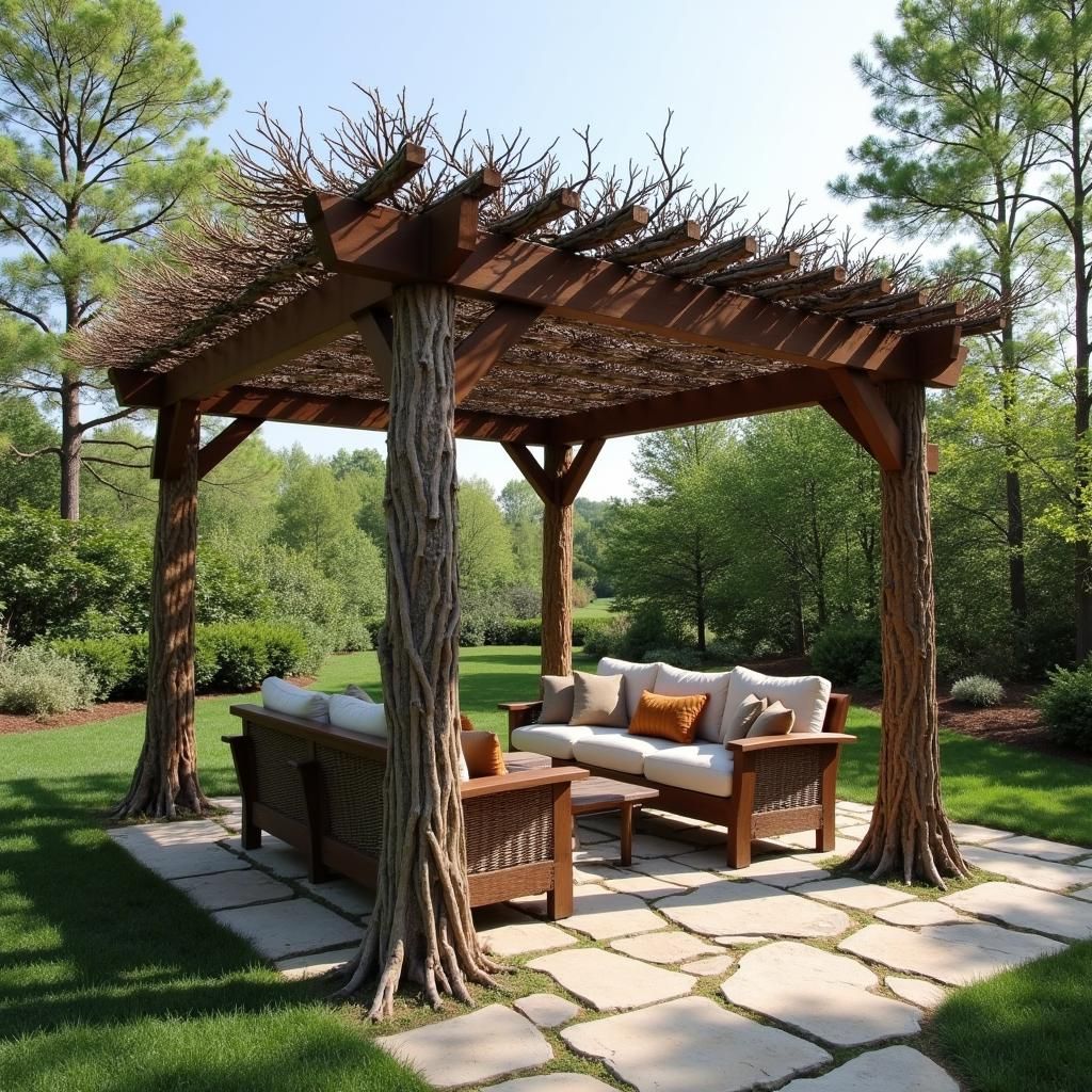 Pergola with natural branch extensions