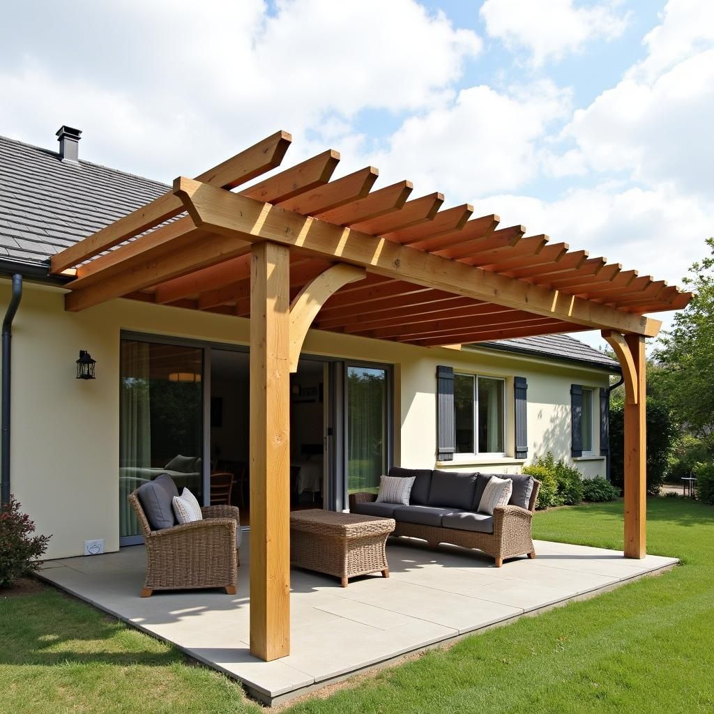 Patio pergola with outdoor furniture