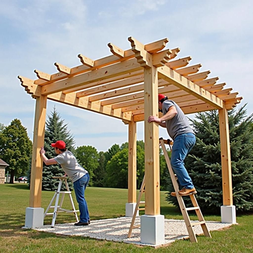 Installing pergola beams and rafters