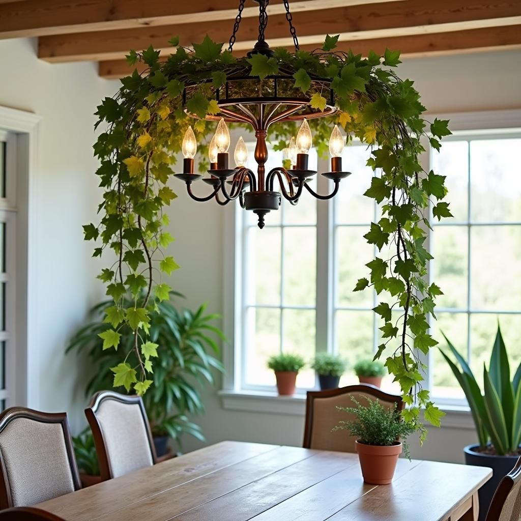 Pergola chandelier with greenery