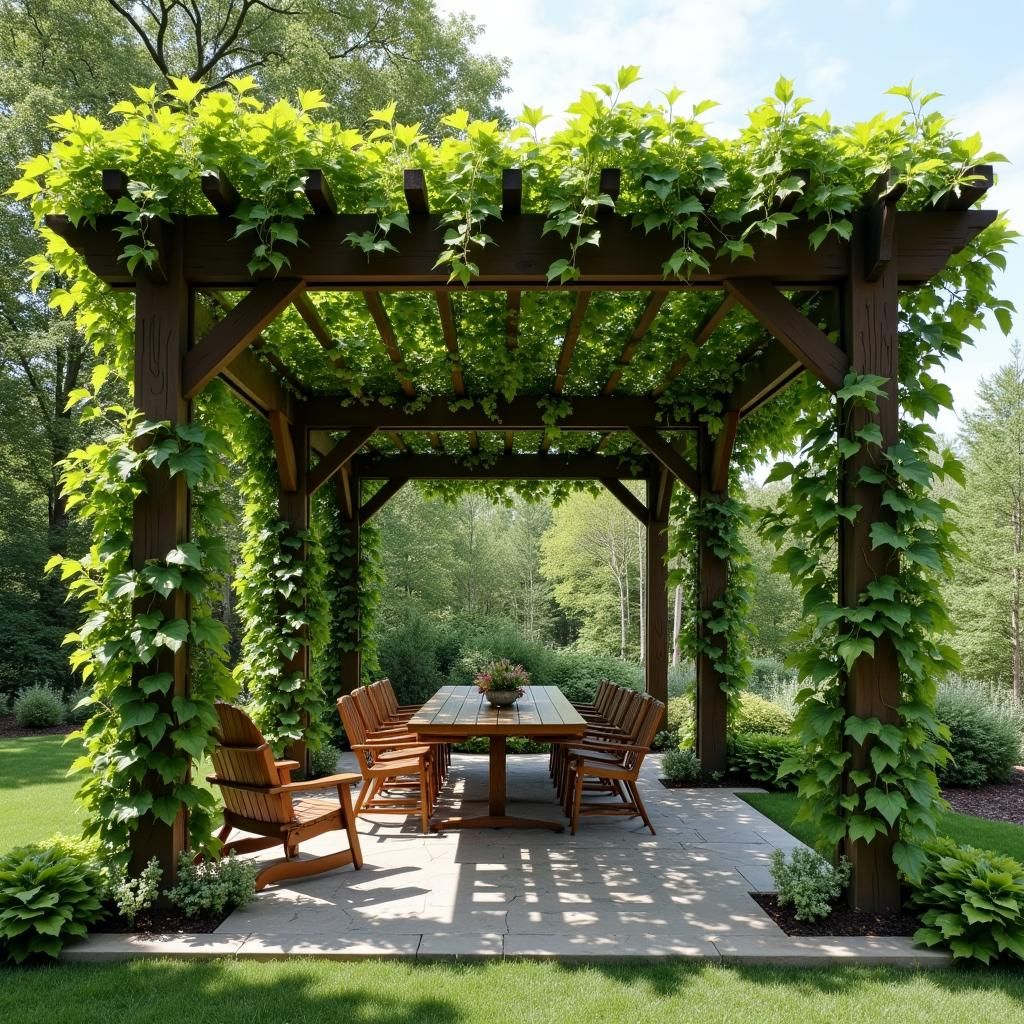 Pergola with lush green vines