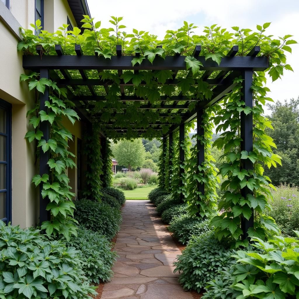 Pergola with a living wall windbreak