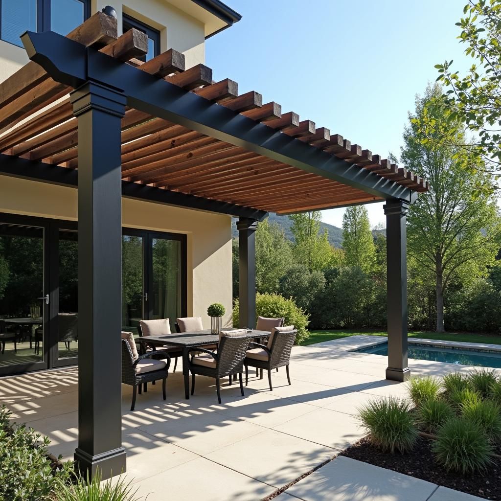 Pergola with adjustable louvered roof