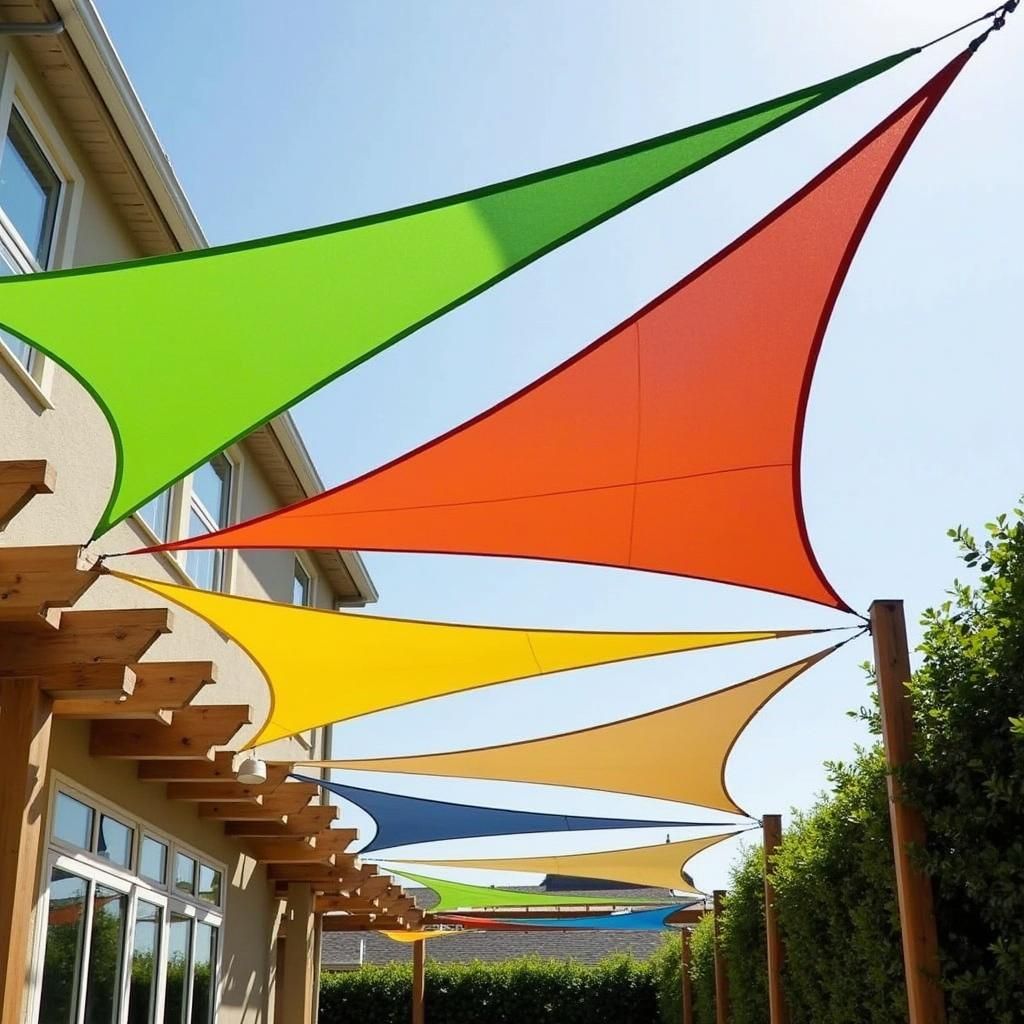 Pergola with colorful shade sails