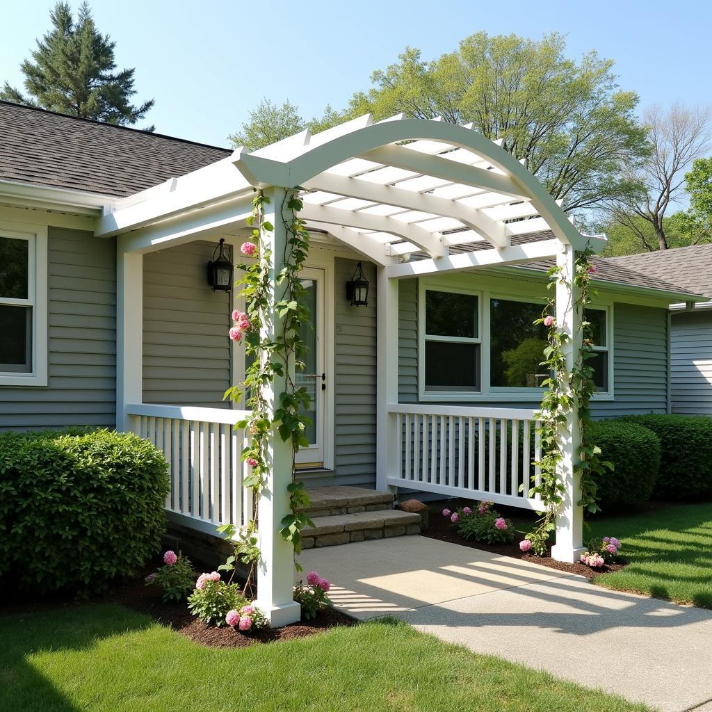 Arched Pergola at Ranch Home Entrance