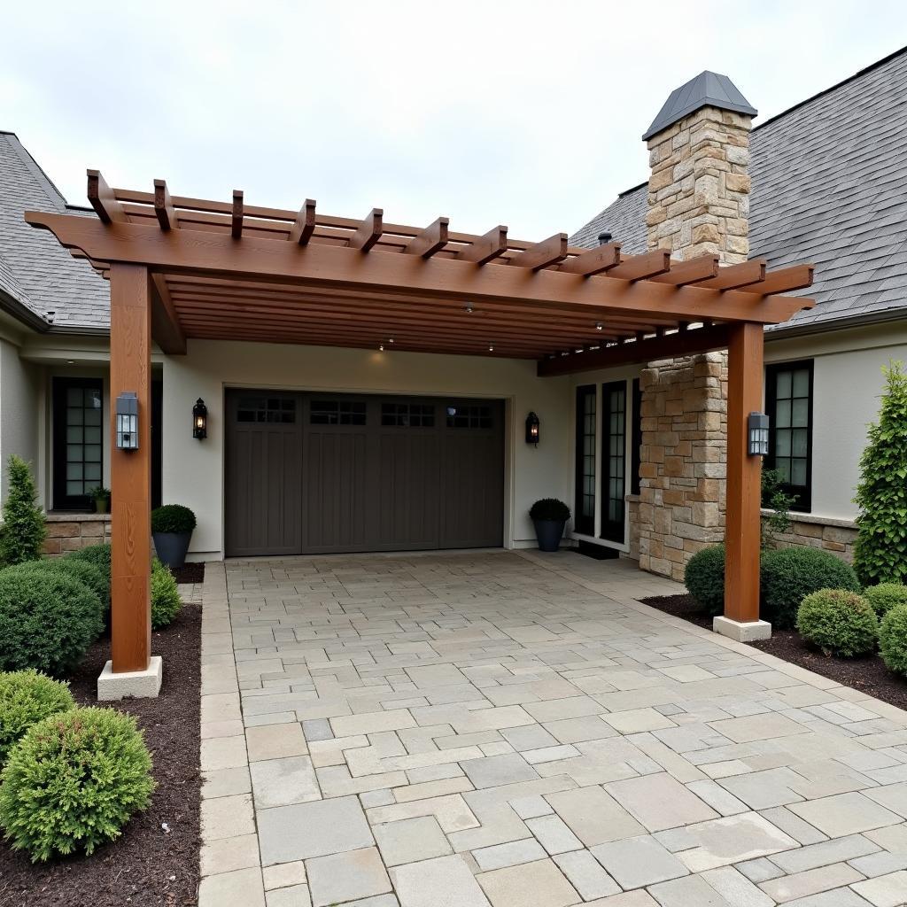 Attached Pergola Carport with Stone Pavers