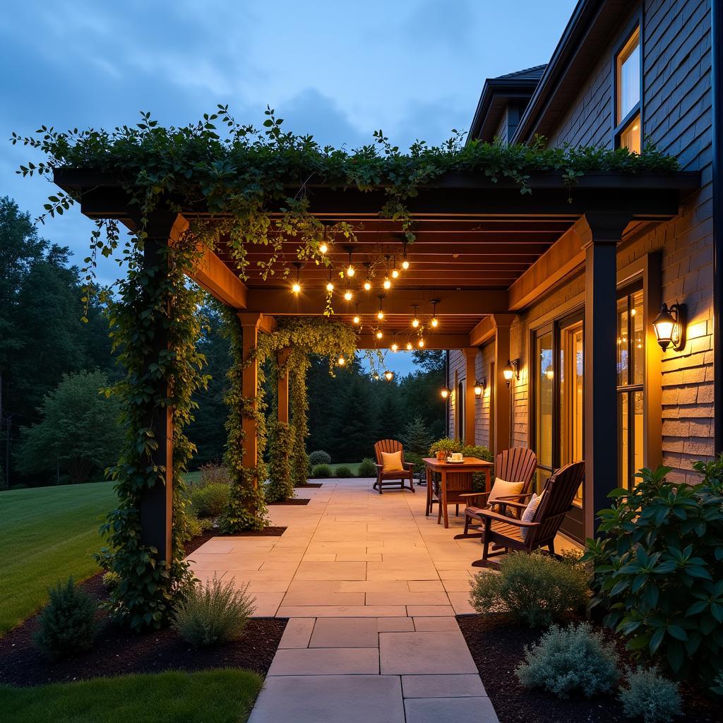 Attached Pergola with Greenery and Lighting for Commercial Office