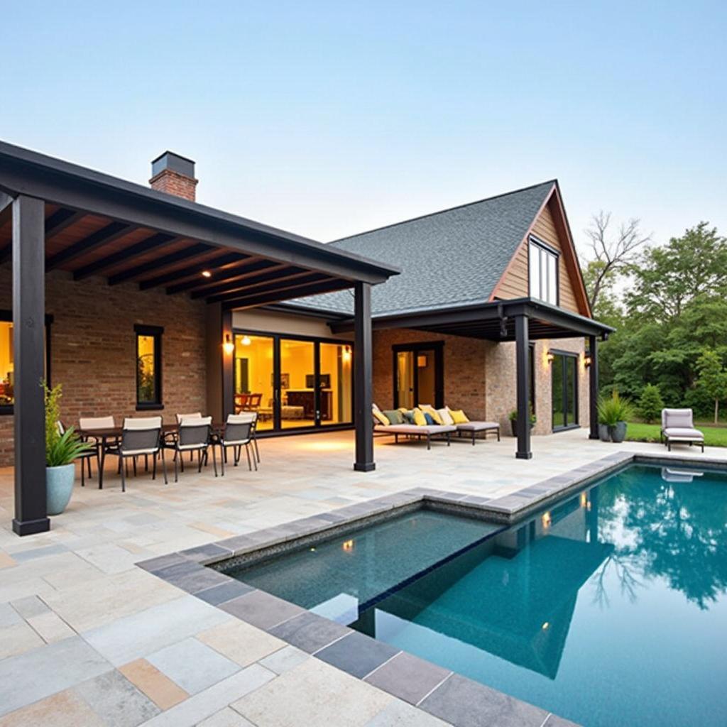 Attached Pergola Connecting House and Swim Spa for Seamless Transition