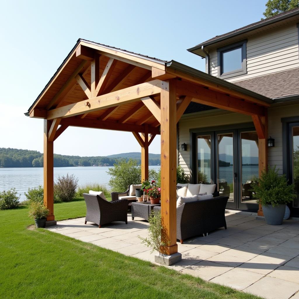 Attached Pergola with Gable Design for Lakehouse