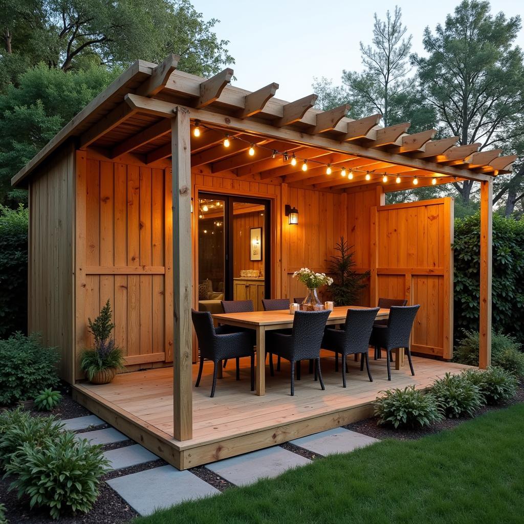 Attached Pergola Shed Outdoor Dining