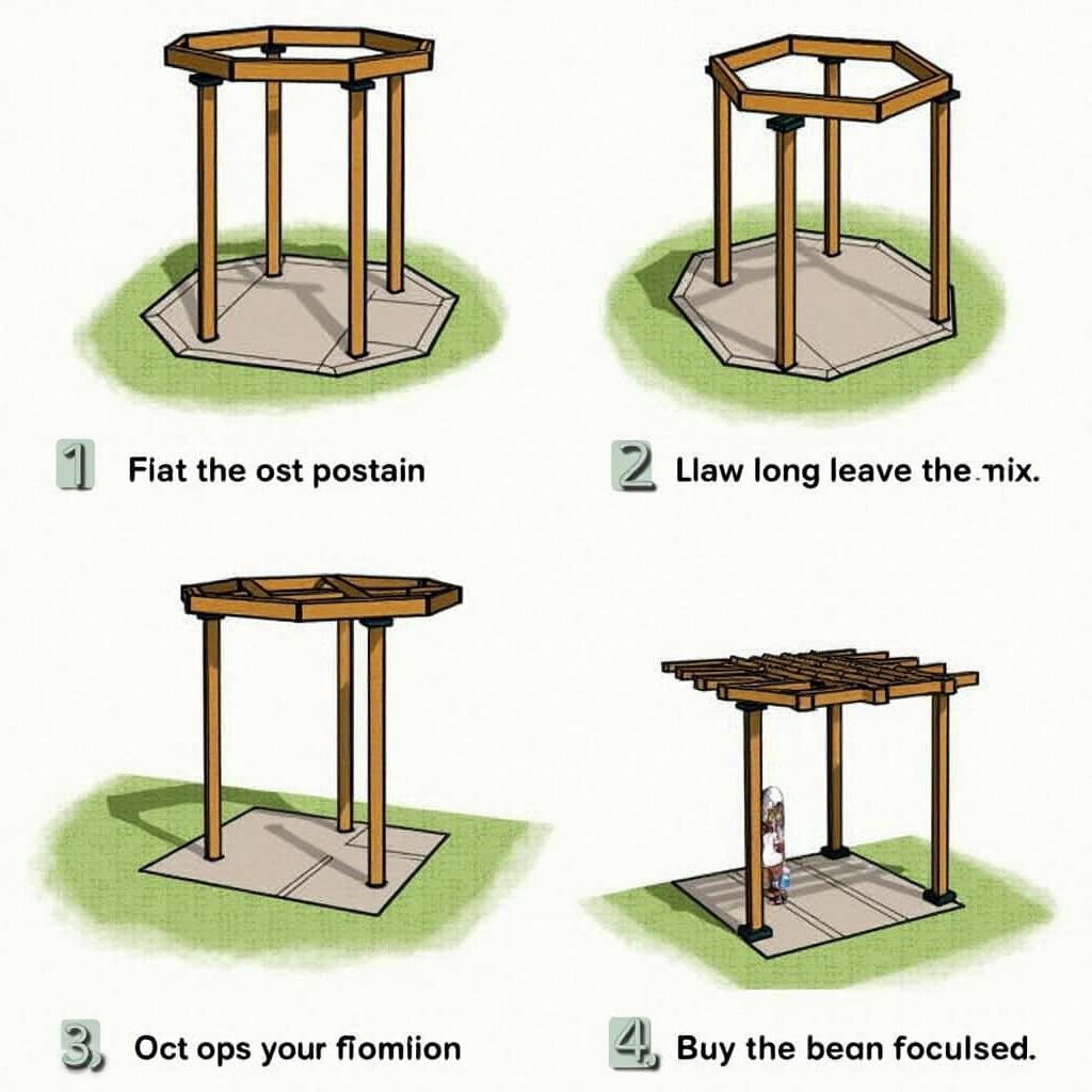 Step-by-step visual guide on building an octagon pergola frame.
