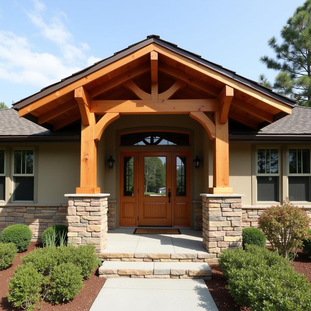 Cedar Eyebrow Pergola Enhancing a Rambler House Entryway