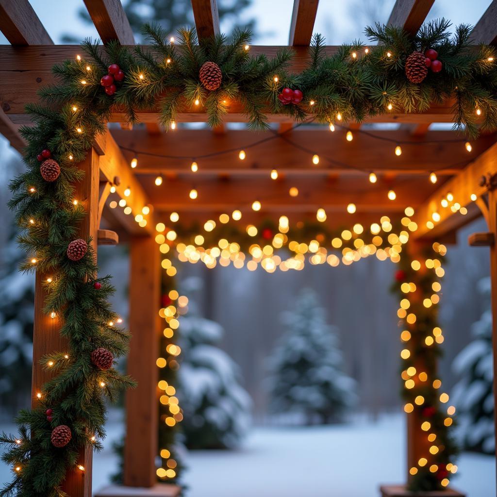 Christmas Pergola Decorated with Lights and Garland