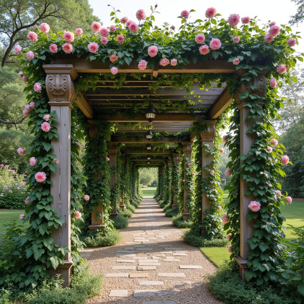 Classic French Pergola Design with Climbing Roses
