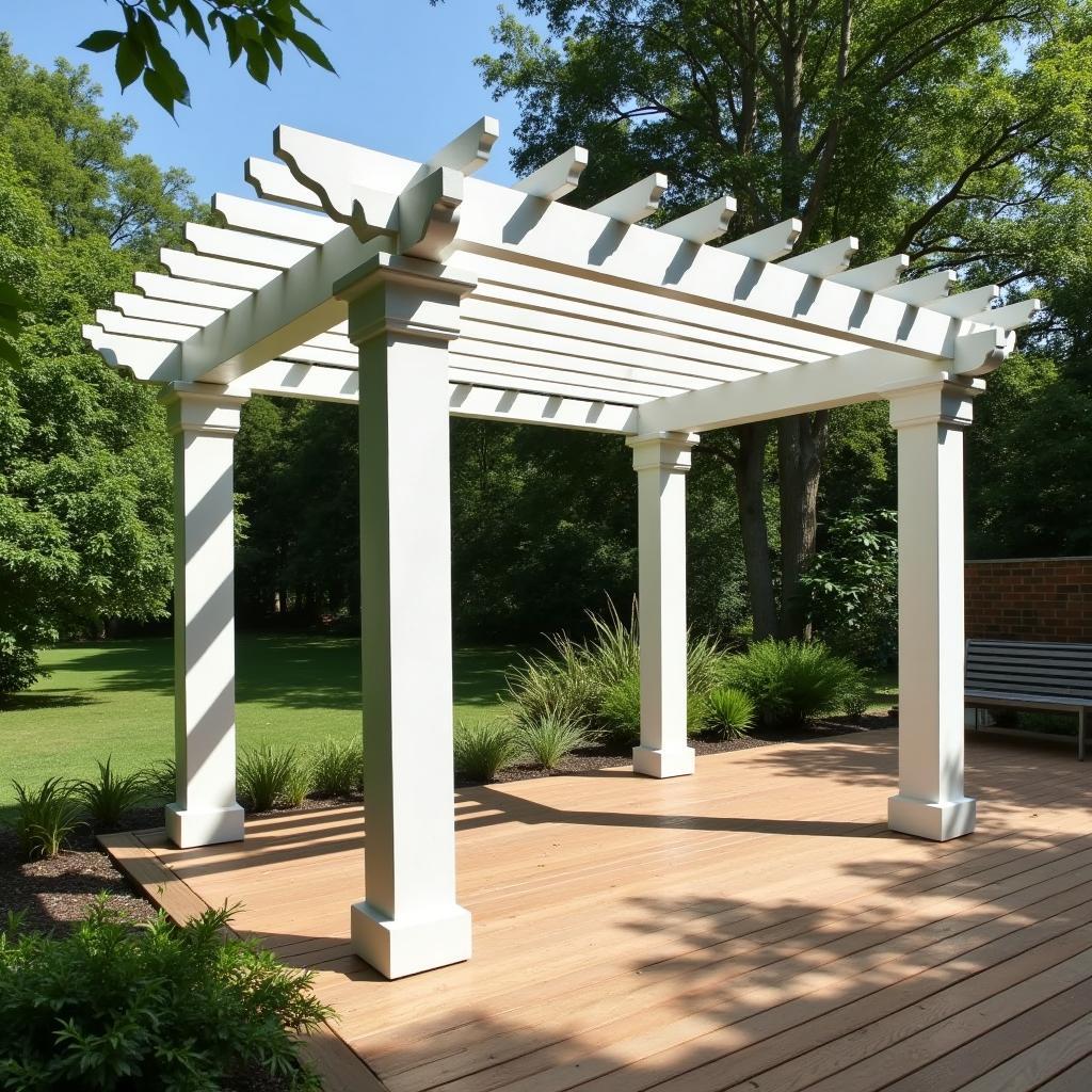 Classic White Pergola on a Wooden Deck