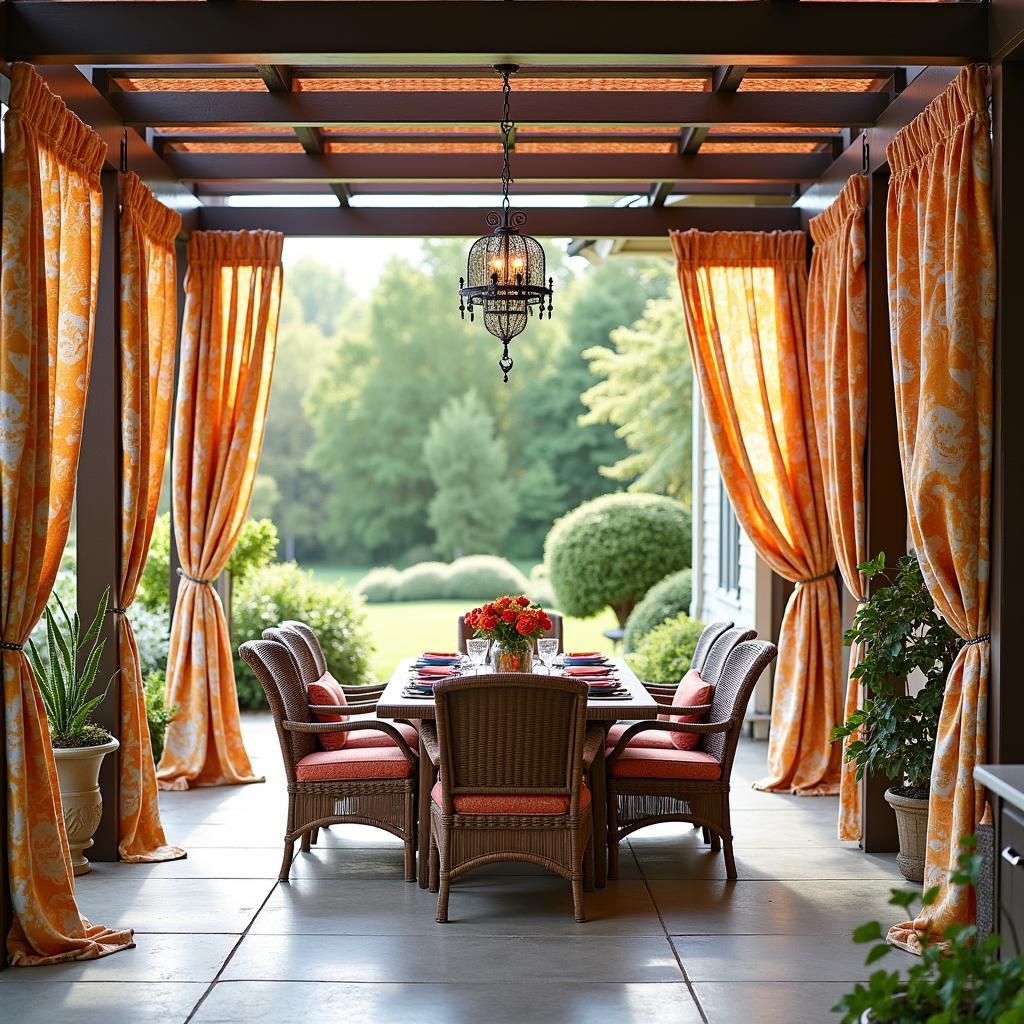 Colorful Patterned Pergola Curtains for Dining