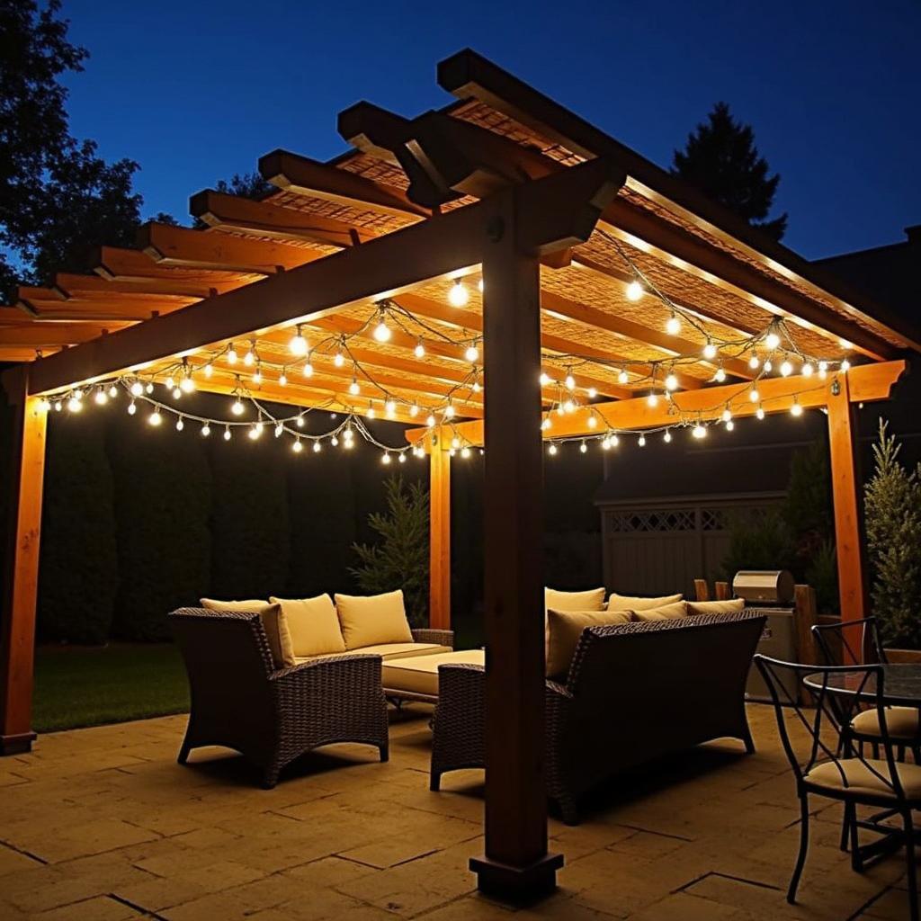 Creative Bamboo Pergola Shade Cover with Lighting
