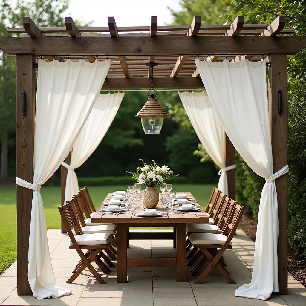 DIY Curtain Pergola for Outdoor Dining Set