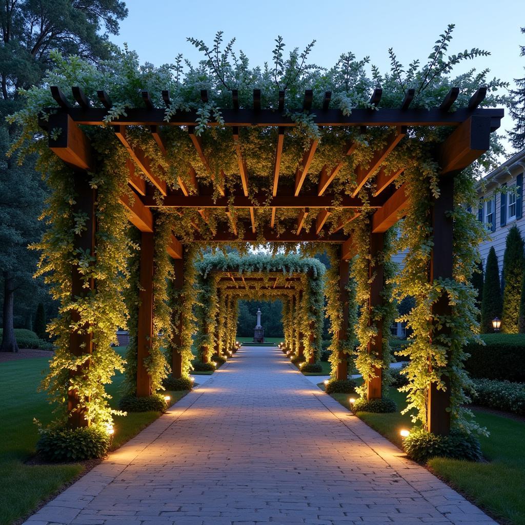 Driveway Pergola with Climbing Plants and Lighting