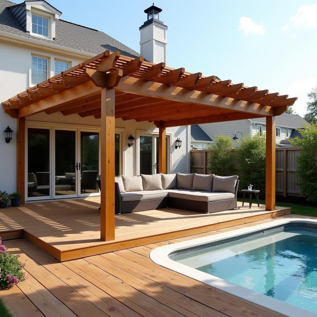 Freestanding Deck with Pergola and Hot Tub Design