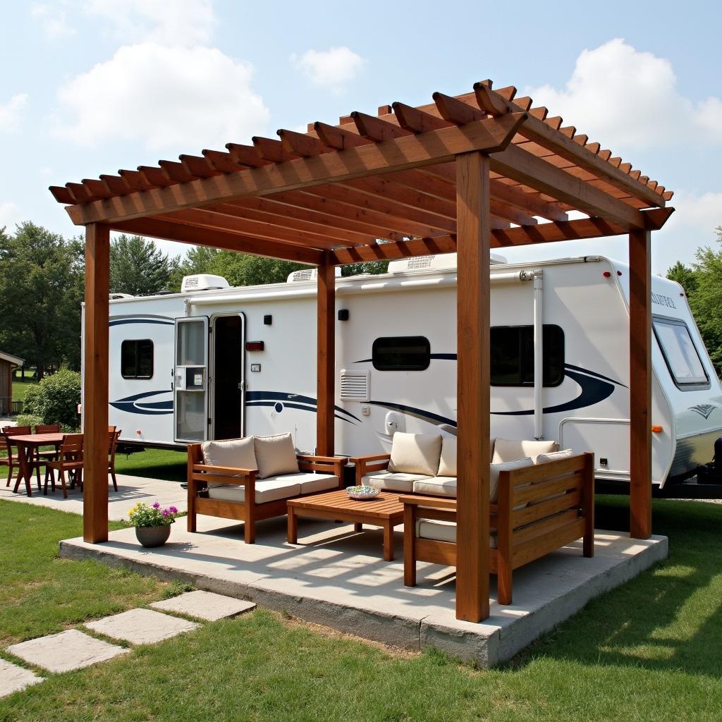 Freestanding RV Pergola with Outdoor Furniture