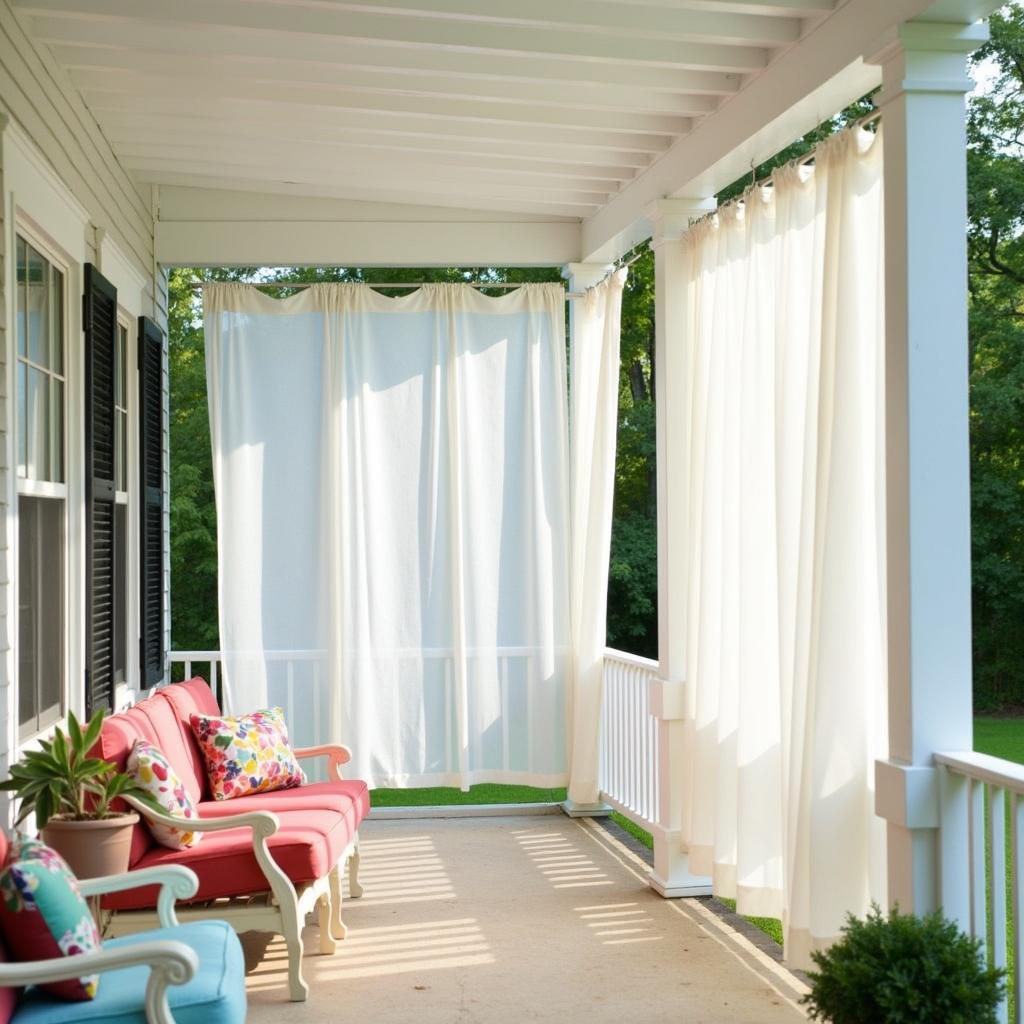 Sheer White Pergola Curtains for a Bright and Airy Front Porch