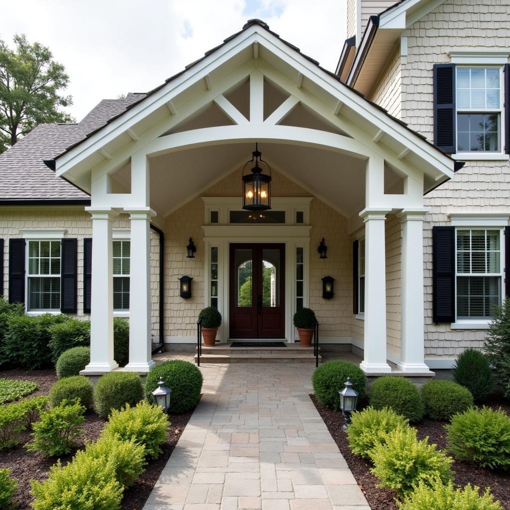 Gabled Pergola Defining Pathway to Colonial Home