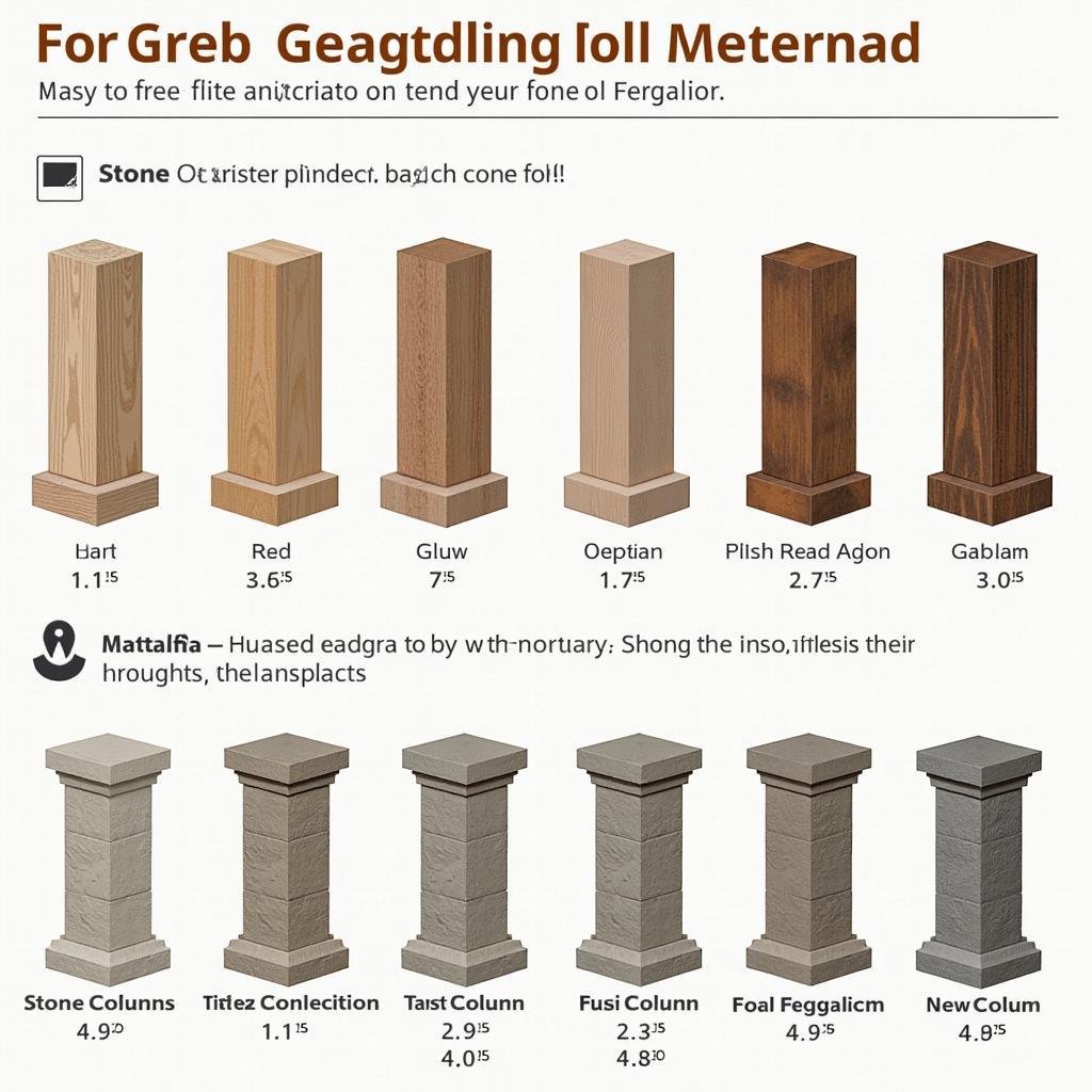 Various construction materials like wood and stone for building a Greek-style pergola.