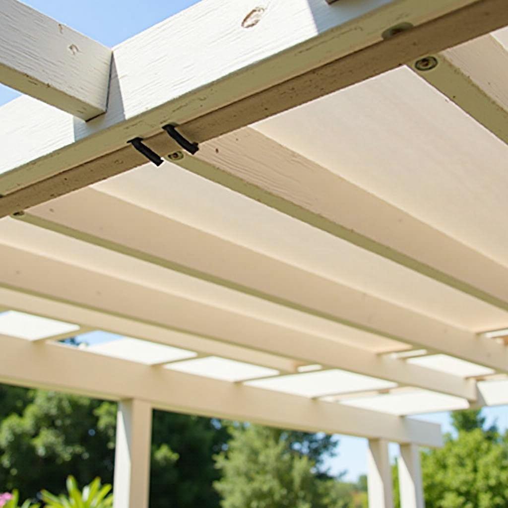 Securing a pergola cover with grommets and cable ties for a neat and adjustable solution.