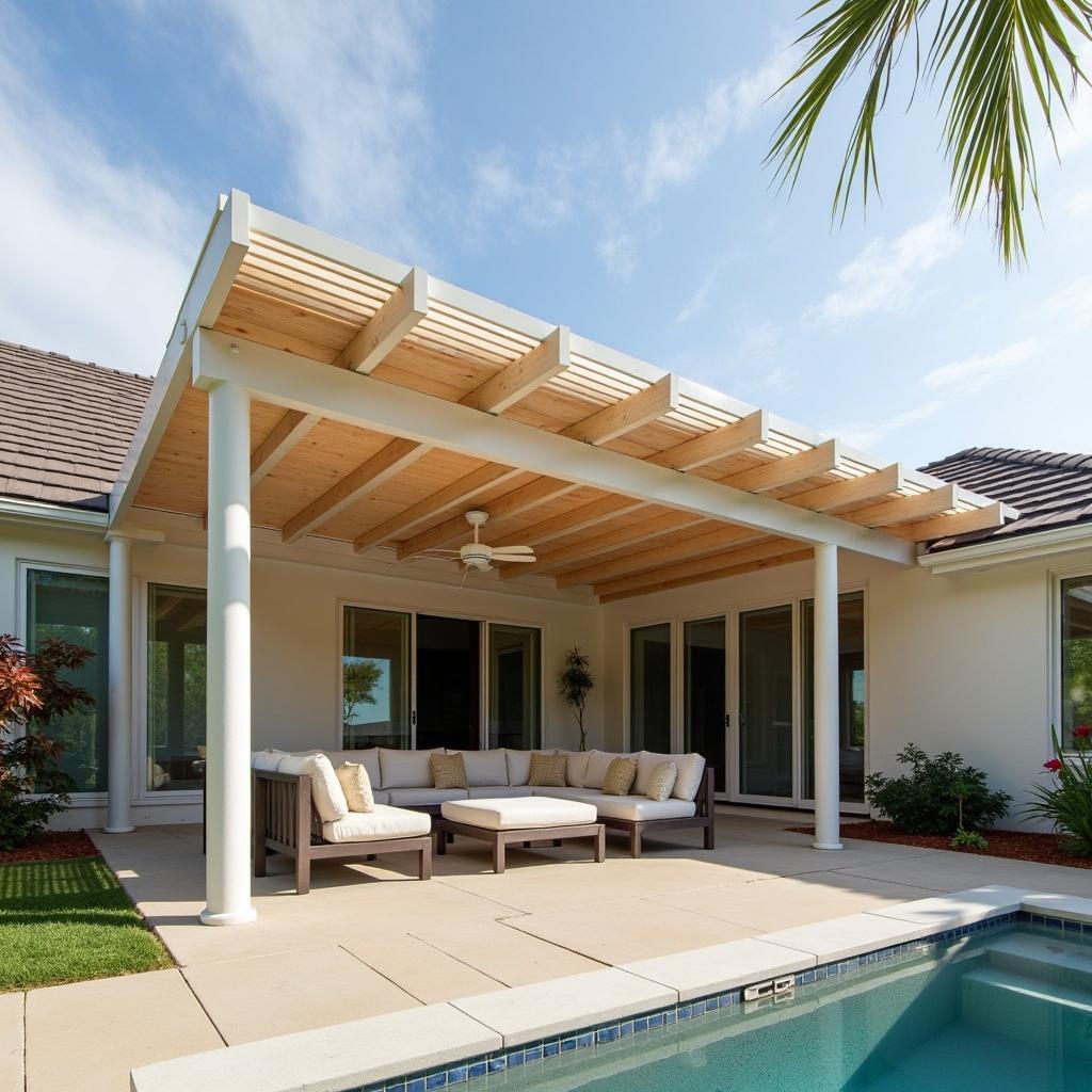 Modern Half Pergola Attached to House Wall