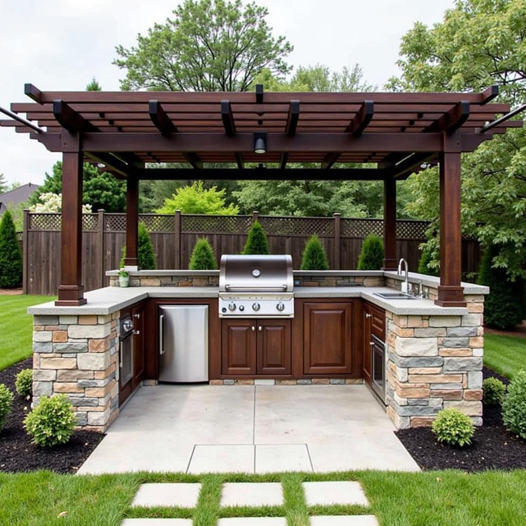 Half Pergola Over Outdoor Grill Area